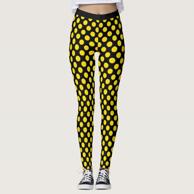 Leggings Guêtres jaunes noires de pois (Devant)