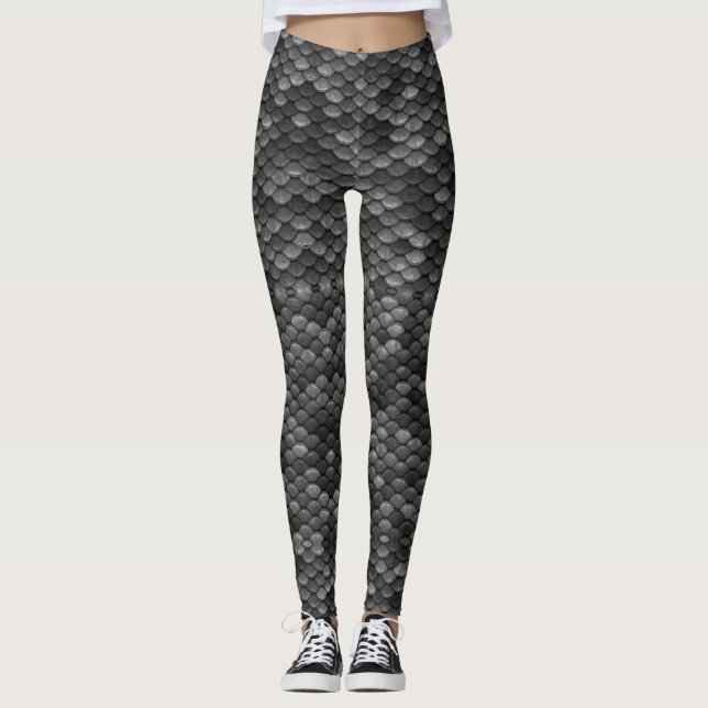 Leggings Guêtres magiques noires et grises d'imaginaire (Devant)