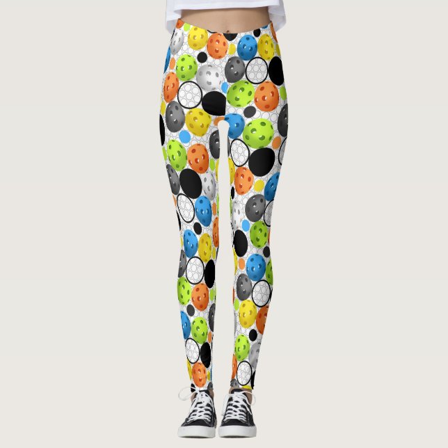 Leggings Guêtres multicolores de motif de Pickleball (Devant)