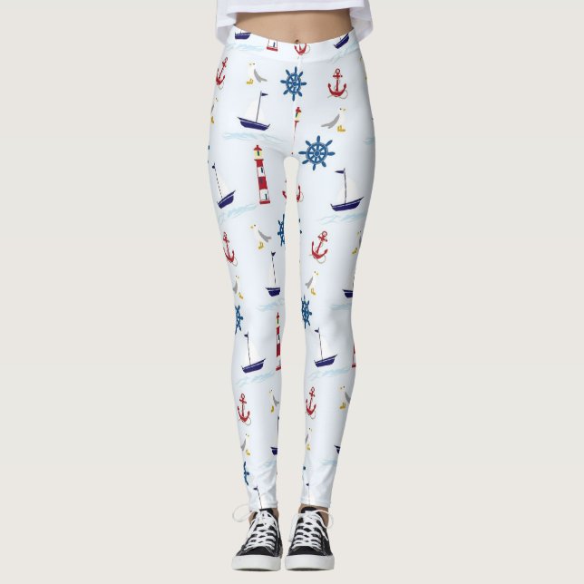 Leggings Guêtres nautiques de navigation heureuse (Devant)