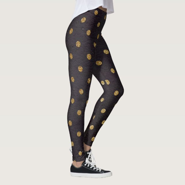 Leggings Guêtres/noir avec le pois d'or (Droite)