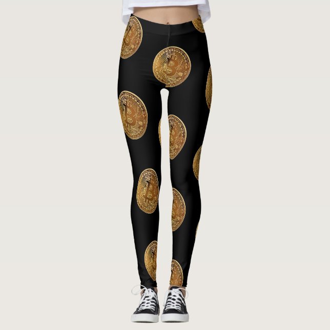 Leggings Guêtres noires de Bitcoin des femmes cryptos (Devant)