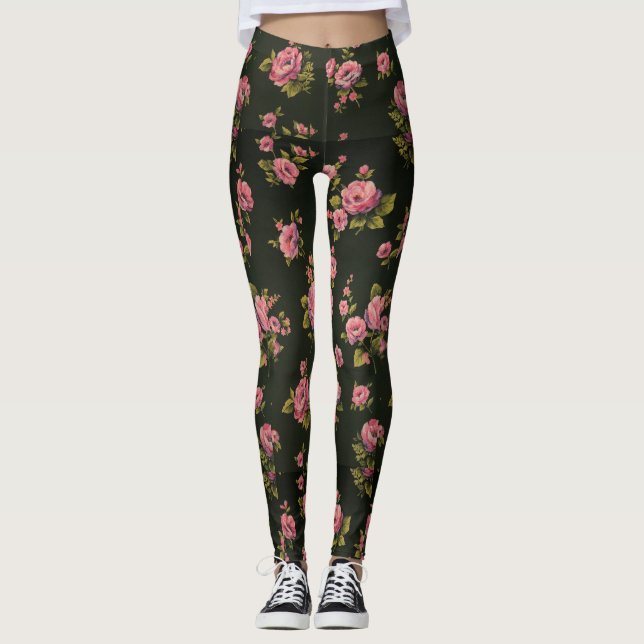 Leggings Guêtres noires d'impression florale (Devant)