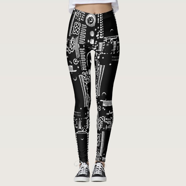 Leggings Guêtres noires et blanches de circuit 2 partout (Devant)