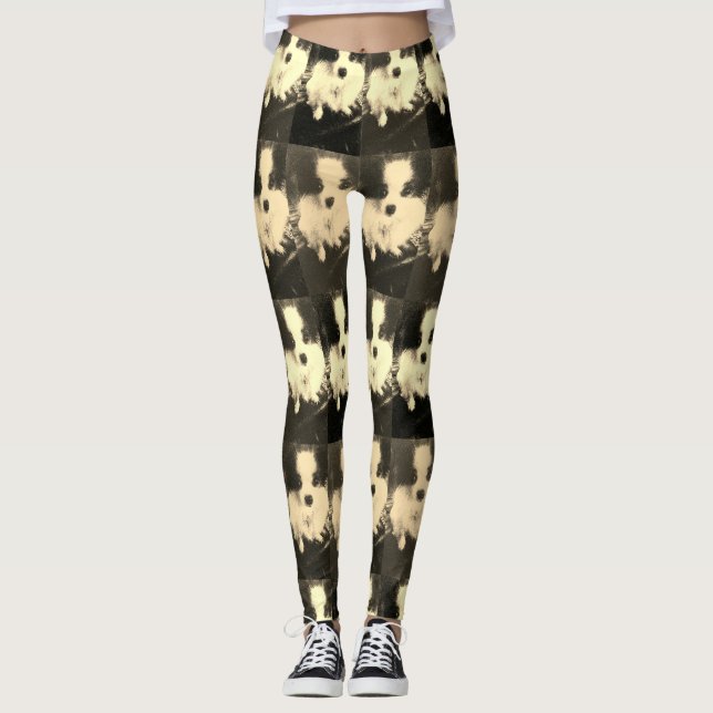 Leggings Guêtres noires et blanches de concepteur de chien (Devant)