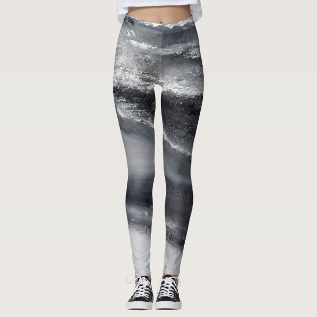 Leggings Guêtres noires et blanches de danse de la plage II (Devant)