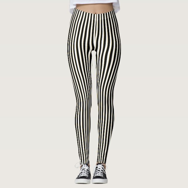 Leggings Guêtres noires et blanches de motif de rayure (Devant)