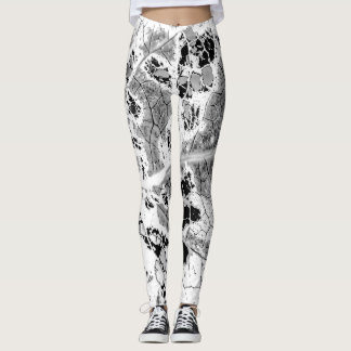 Leggings Guêtres noires et blanches d'impression de feuille