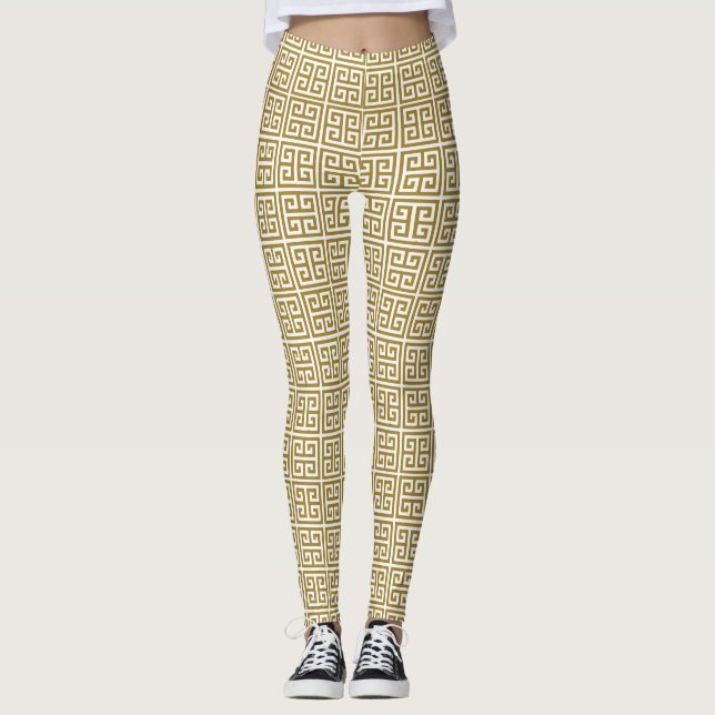 Leggings Guêtres principales grecques d'or (Devant)