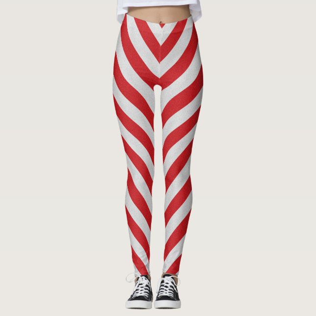 Leggings Guêtres rayées de sucre de canne rouge et blanc (Devant)