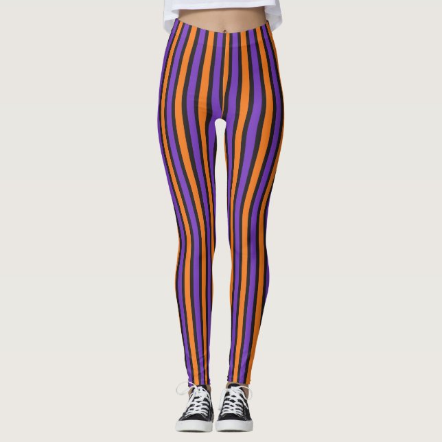 Leggings Guêtres rayées noires oranges pourpres de (Devant)