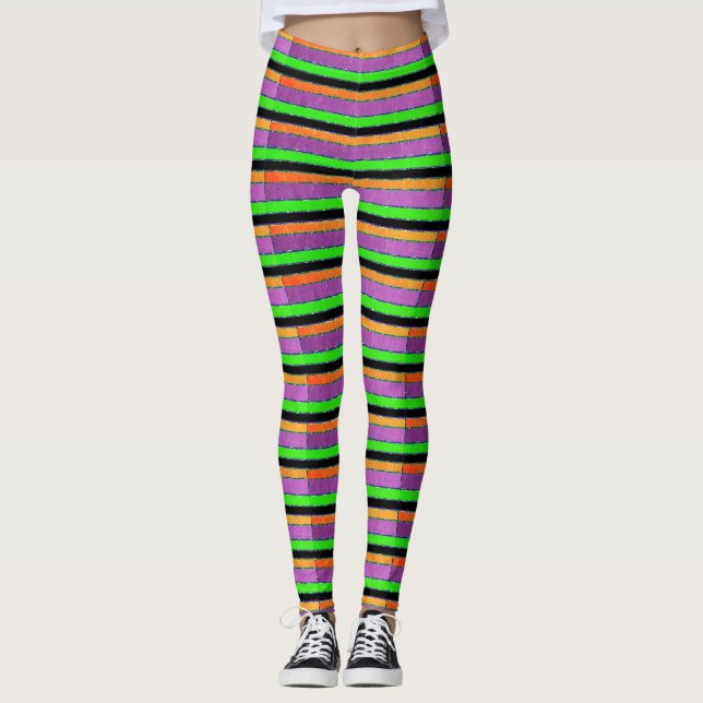 Leggings Guêtres rayées oranges et vertes pourpres (Devant)