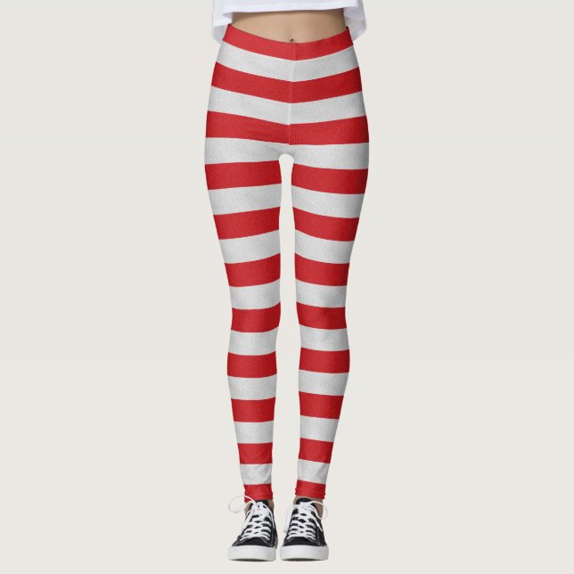 Leggings Guêtres rayées rouges et blanches (Devant)