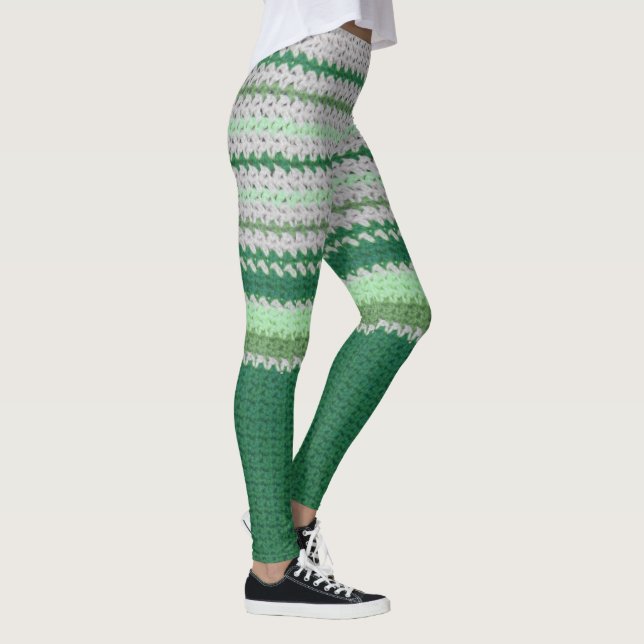 Leggings Guêtres - rayures de crochet en vert (Droite)