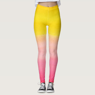 Leggings Guêtres roses d'aquarelle d'Ombre et jaunes faites