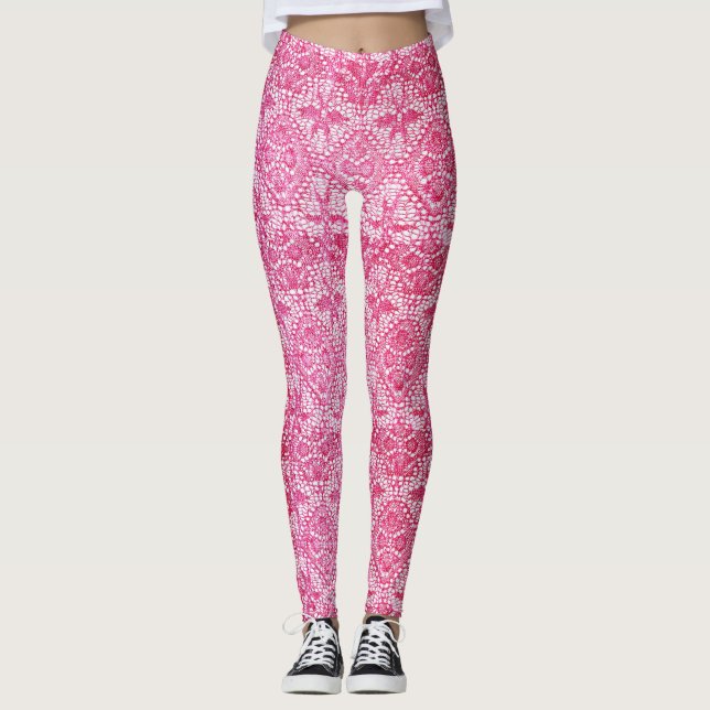 Leggings Guêtres roses de luxe de dentelle (Devant)