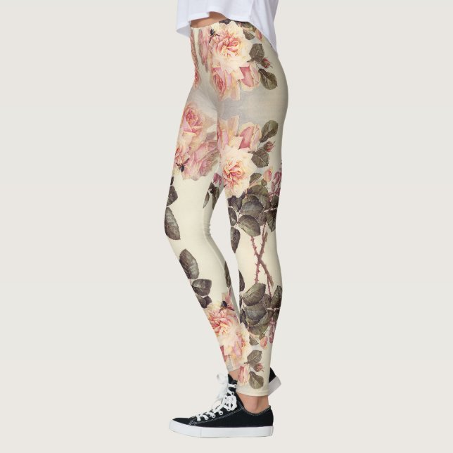 Leggings Guêtres roses d'impression de fleurs de chou rose (Gauche)