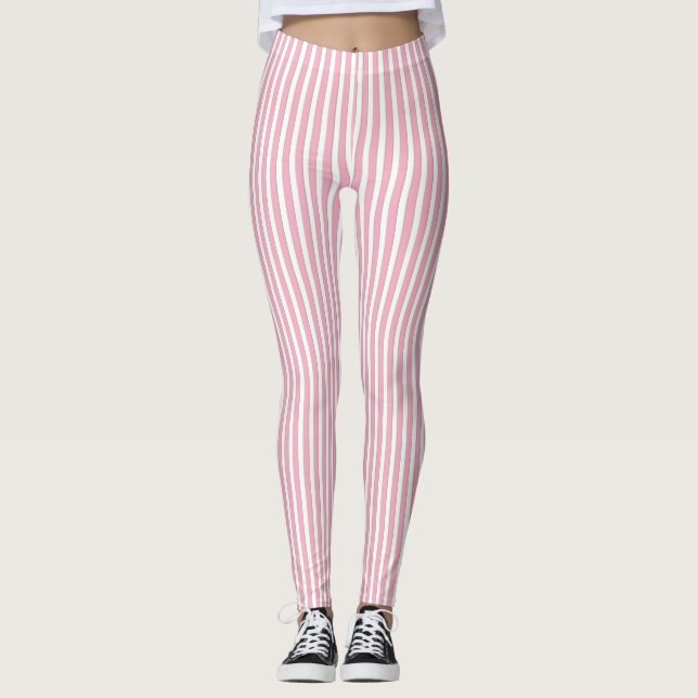 Leggings Guêtres roses et blanches de motif de rayure (Devant)
