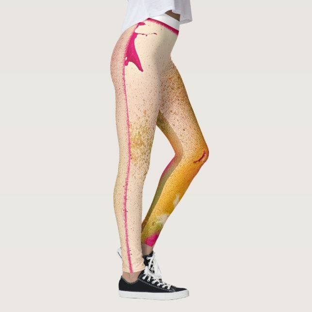 Leggings Guêtres roses et jaunes de plume (Droite)