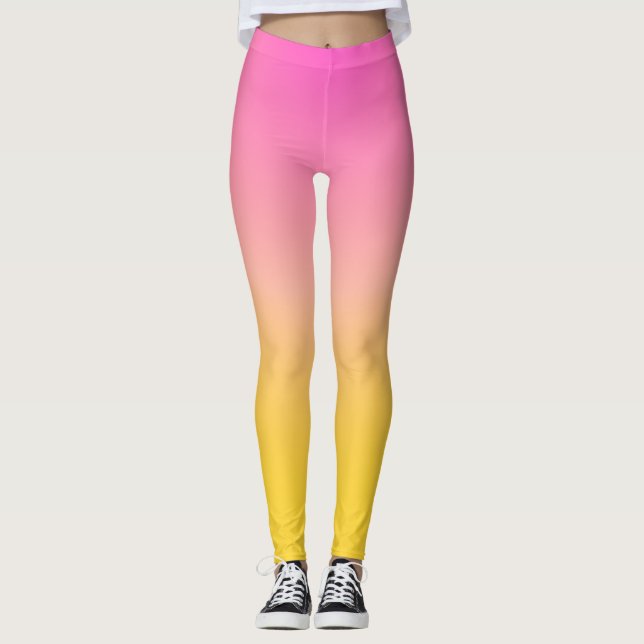 Leggings Guêtres roses et jaunes lumineuses de gradient (Devant)