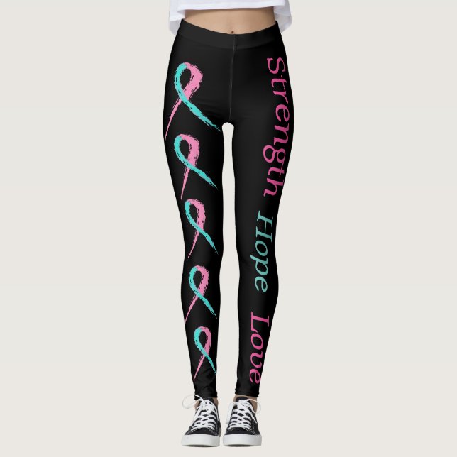 Leggings Guêtres roses et turquoises d'amour d'espoir de (Devant)