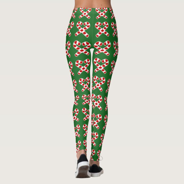 Leggings Guêtres rouges et vertes drôles de candycane (Dos)