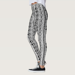 Leggings Guêtres tribales noires et blanches de rayure