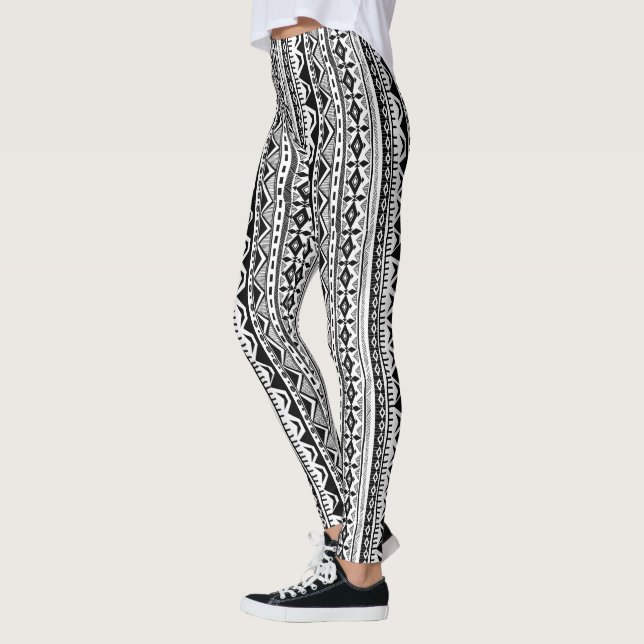Leggings Guêtres tribales noires et blanches de rayure (Gauche)