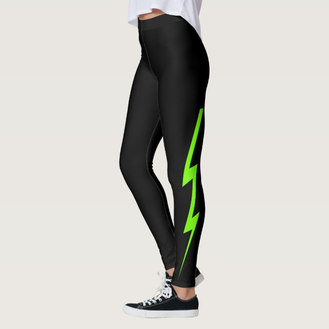 Leggings Guêtres vertes au néon noires de boulon de foudre (Gauche)