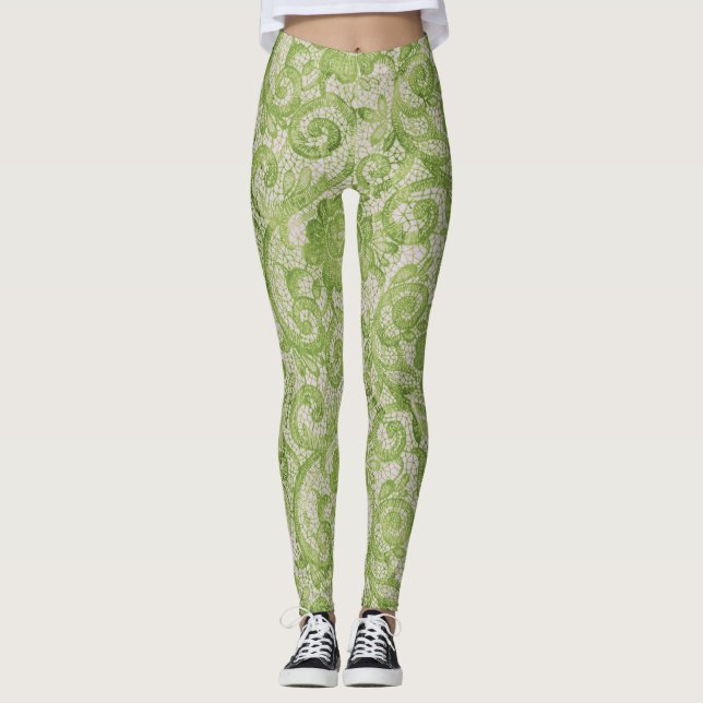 Leggings guêtres vertes de dentelle (Devant)