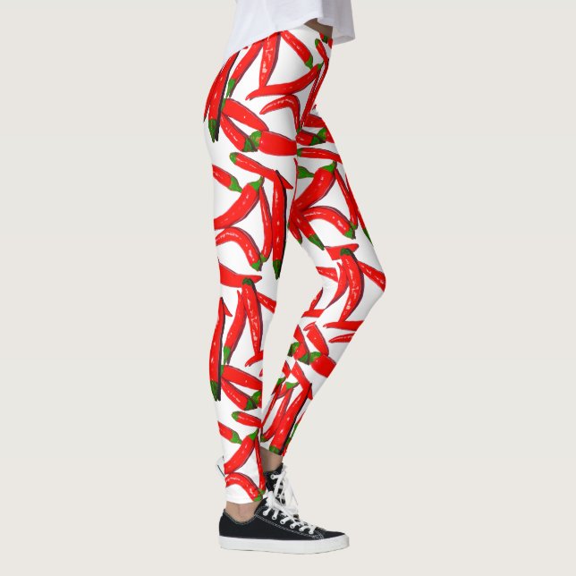 Leggings Guêtres vertes rouges chaudes de motif de poivrons (Droite)