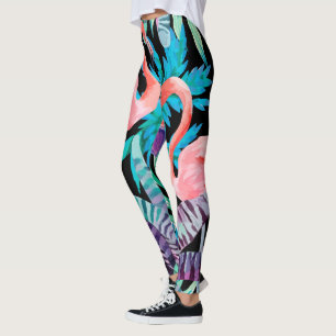 Leggings Guêtres vibrantes et roses d'impression de Flamant