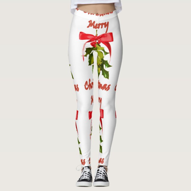 Leggings gui ribboned par rouge de Joyeux Noël (Devant)
