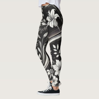 Leggings Gym Floral noir et blanc