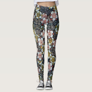 LEGGINGS HAIKU/ FLEURS DE PRINTEMPS JAUNE ROSE BLANC NOIR