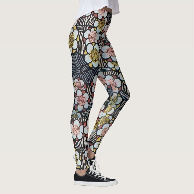 LEGGINGS HAIKU/ FLEURS DE PRINTEMPS JAUNE ROSE BLANC NOIR (Droite)
