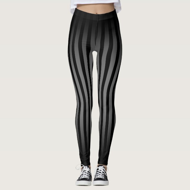 Leggings Halloween Bandes verticales noir et gris ombre (Devant)