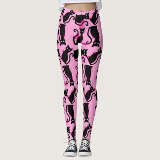 Leggings halloween black cat witch pink