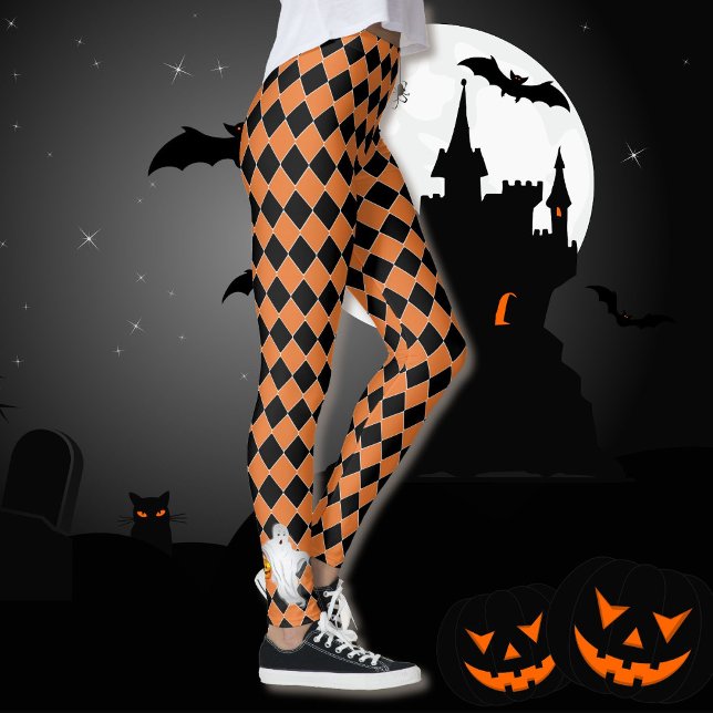Leggings Halloween Black & Orange Ghost Citrouille (Créateur téléchargé)