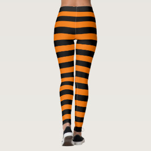 Leggings Halloween Black Orange Stripes Sorcière Costume Pa