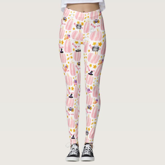 Leggings Halloween Citrouille rose (Devant)