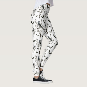 Leggings Halloween Corbeaux chauves-souris noir et blanc Aq