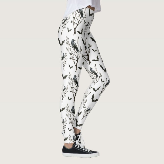 Leggings Halloween Corbeaux chauves-souris noir et blanc Aq (Droite)