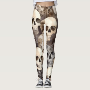 Leggings Halloween des crânes d'aquarelle éffrayante