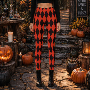 Leggings Halloween diamant noir et rouge géométrique