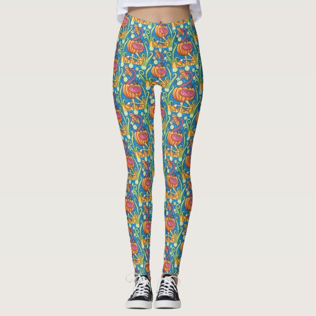 LEGGINGS HALLOWEEN FLAMANT ROSE ROSE & CHAT NOIR EN CITROUI (Devant)