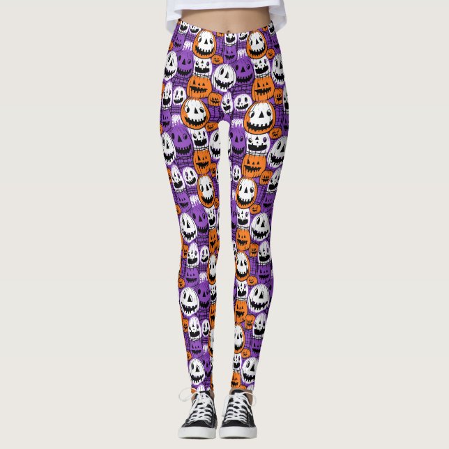 Leggings Halloween Jack-O’-Lantern - Purple, Orange, White (Devant)
