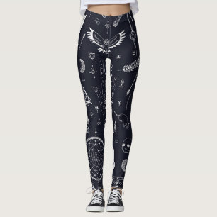 Leggings Halloween Magic : Vintage Doodle Motif.