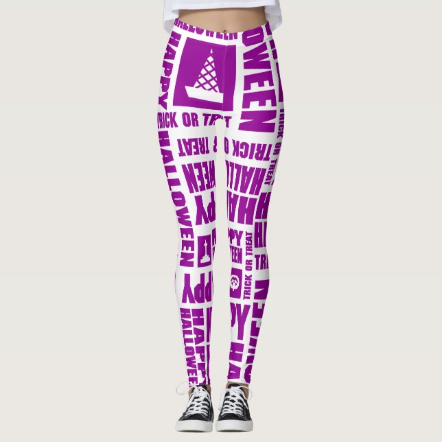 Leggings Halloween mignon Éffrayant Whimsical violet Motif (Devant)
