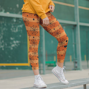 Leggings Halloween moderne Orange Black Bat Spider Web